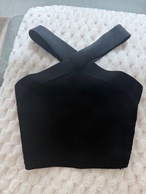 Aritzia Babaton Black Cross-Strap Knit Crop Top